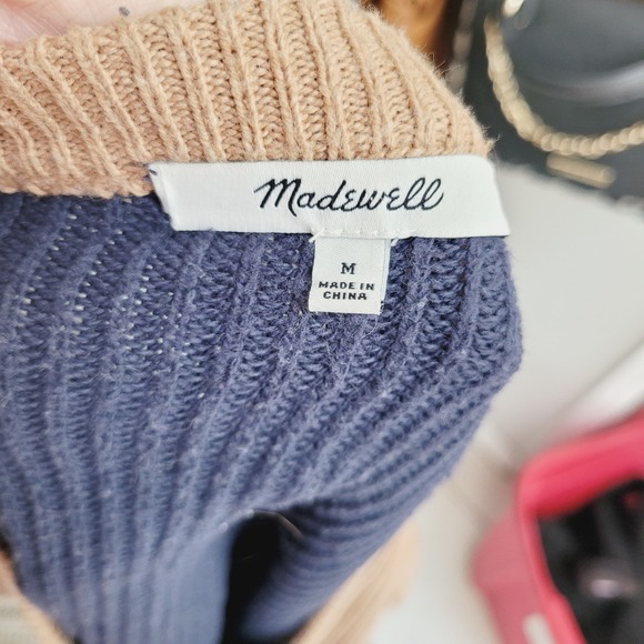 Madewell Thompson Pocket Pullover Knit Sweater Colorblock Timber Heather Medium - Picture 5 of 6